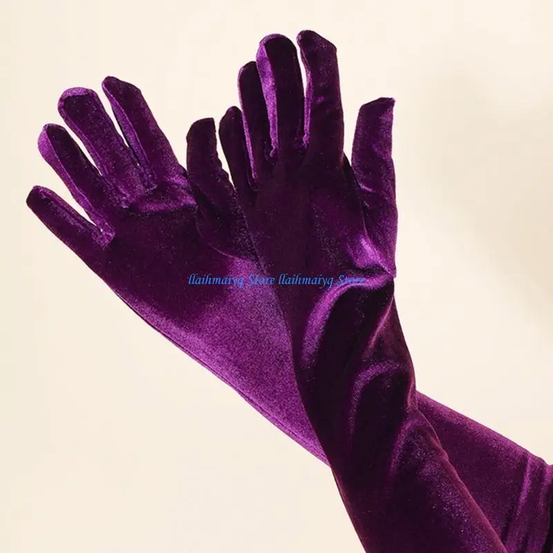 573B 여성 벨벳 장갑 오페라 장갑 벨벳 긴 장갑 연회 장갑 댄스 파티 장갑