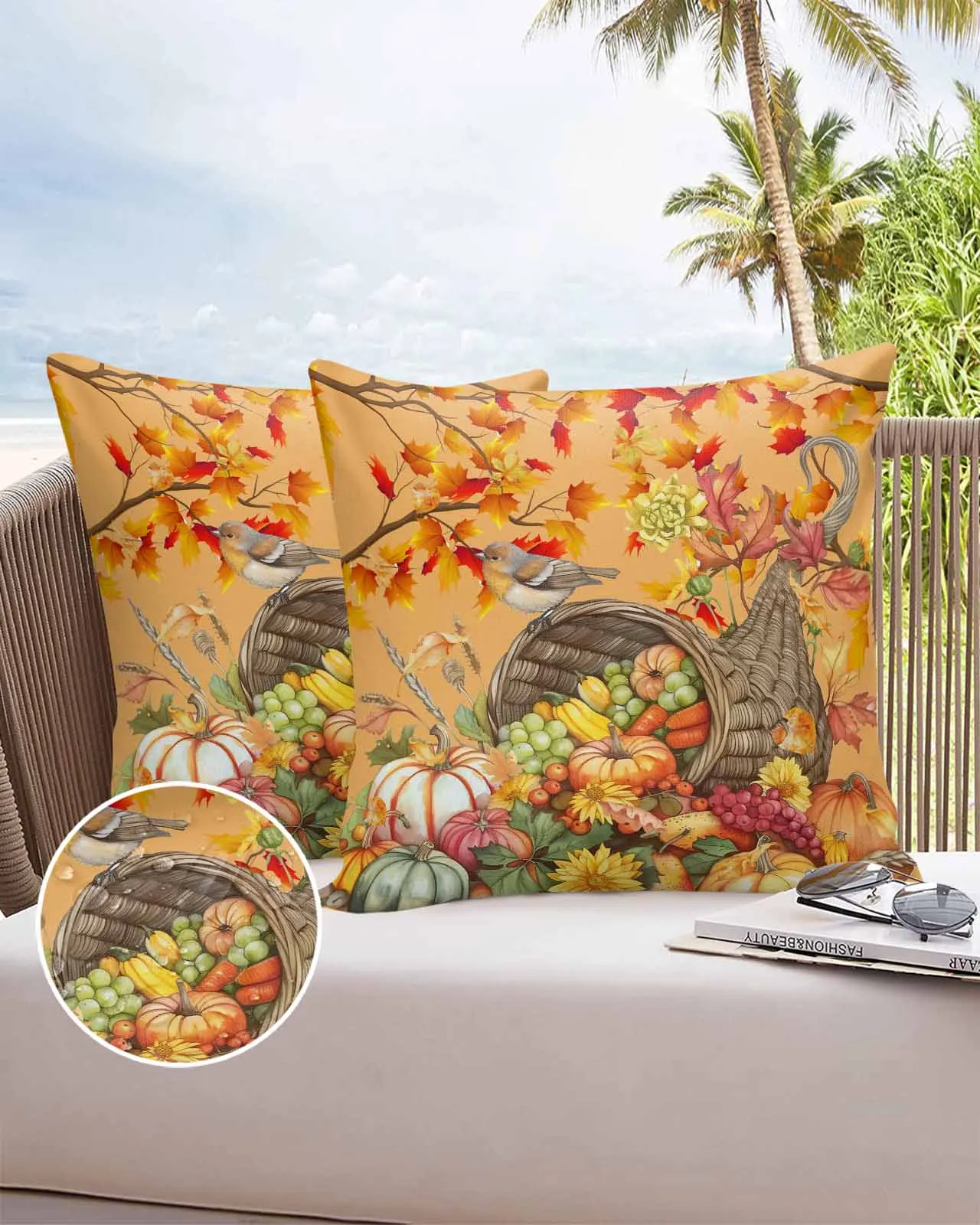 

Autumn Pumpkin Maple Leaf Grapes Robin Waterproof Pillowcase Set Car Cushion Cover Home Sofa Office Decorative Pillowcase Cover