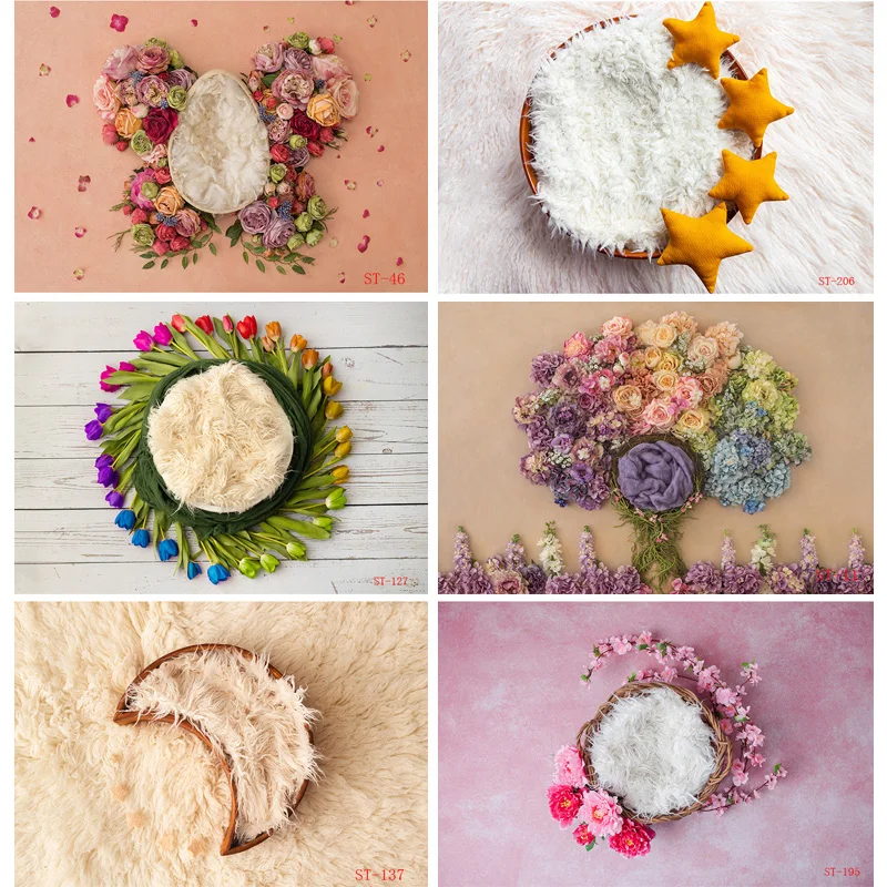 

Newborn Baby Girl Photography With Tree Swing And Fur Digital Backdrop Birthday Hundred Days Studio Background XSE-14