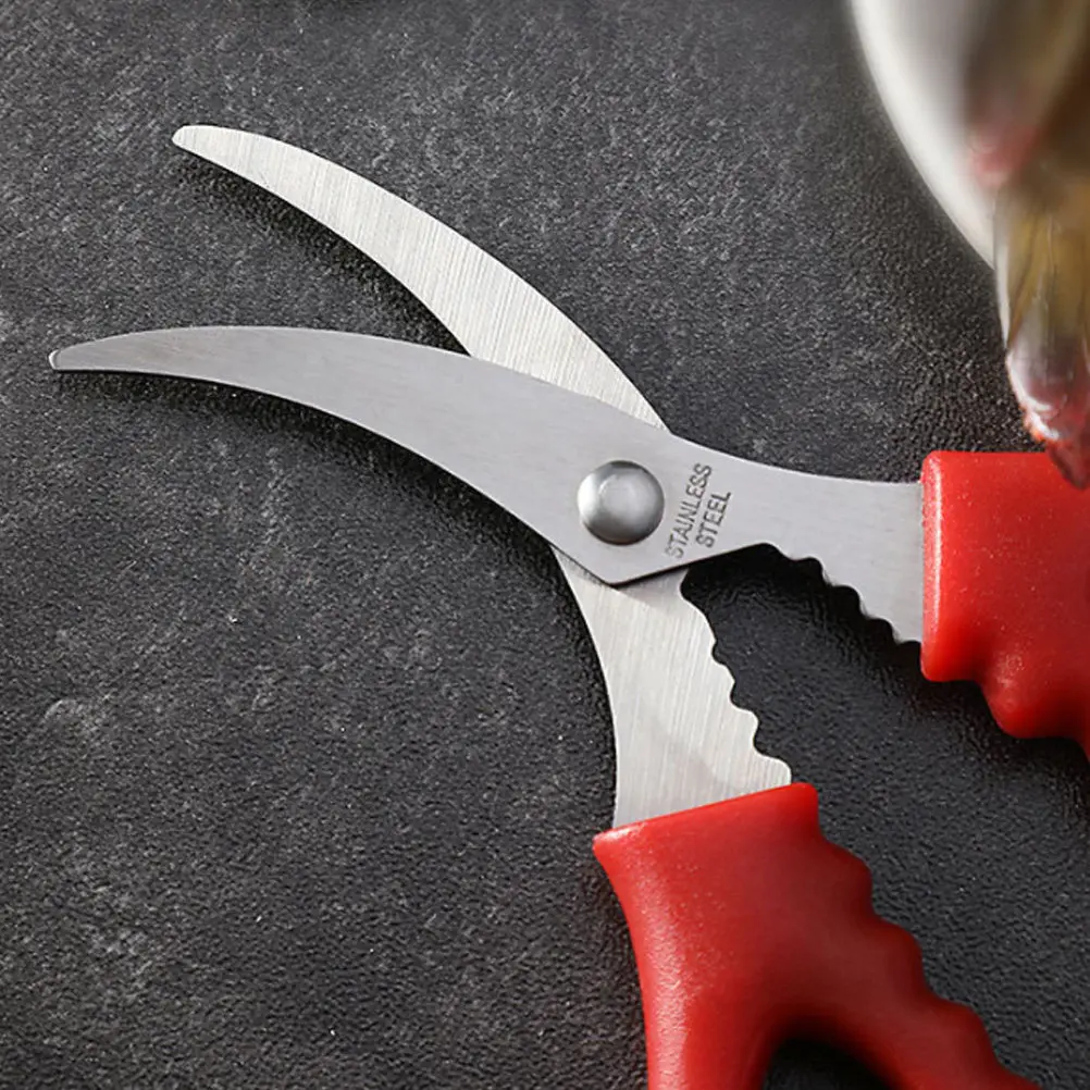 3Pcs Stainless Steel Kitchen Scissors Seafood Shears Shrimp Ergonomic Handle Non-Slip Kitchen Shears Red