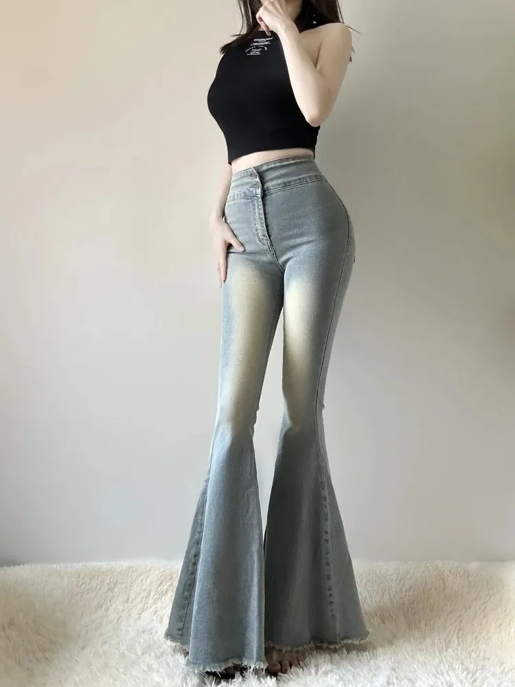 Jeans Women Fashion Design Flare Denim Trouser Korean Streetwear All-match Mujer High Waist Vintage Spring Fall Casual Harajuku