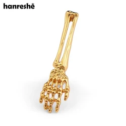 Hanreshe Medical Bone Skull Arm Brooch Pin Gold Color Metal Quality Small Badge Jewelry for Woman and Doctor Nurse