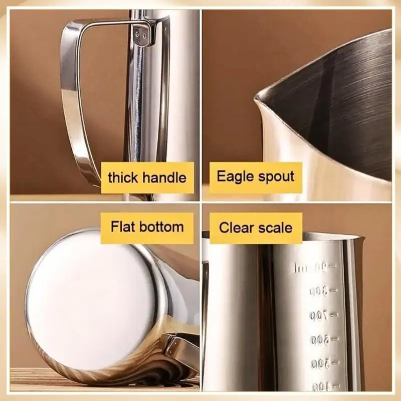 Nueva Jarra Espumadora de Leche de Acero Inoxidable, Jarra para Espumar Leche para Café, Jarra Medidora para Latte, Herramienta para Barista de Espresso, Accesorio para Café