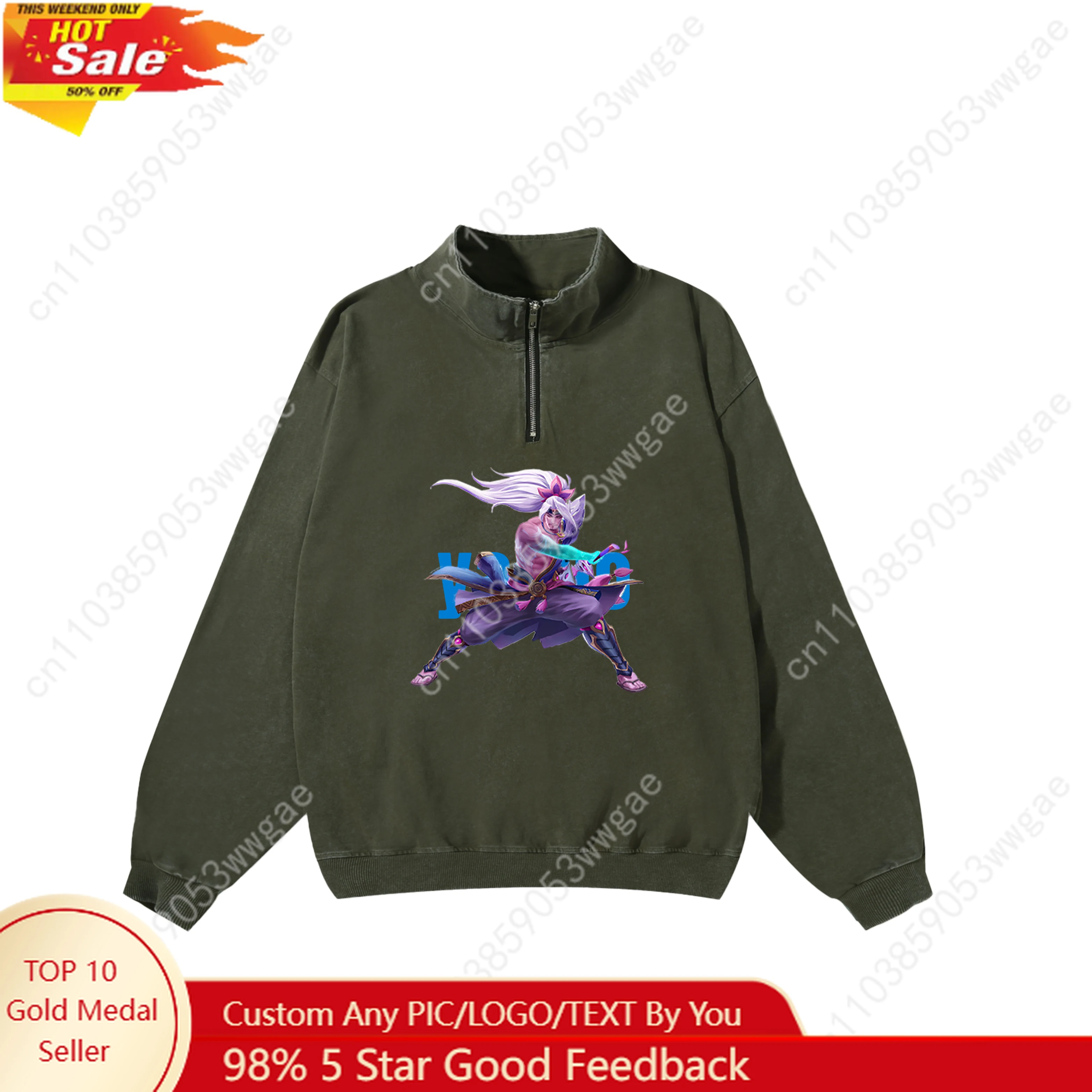

Yasuo Retro Sweatshirt Man Woman Teenager Comfortable Vintage Pullover Half Zipper Sweatshirt Customized Top Long Sleeved Tshirt