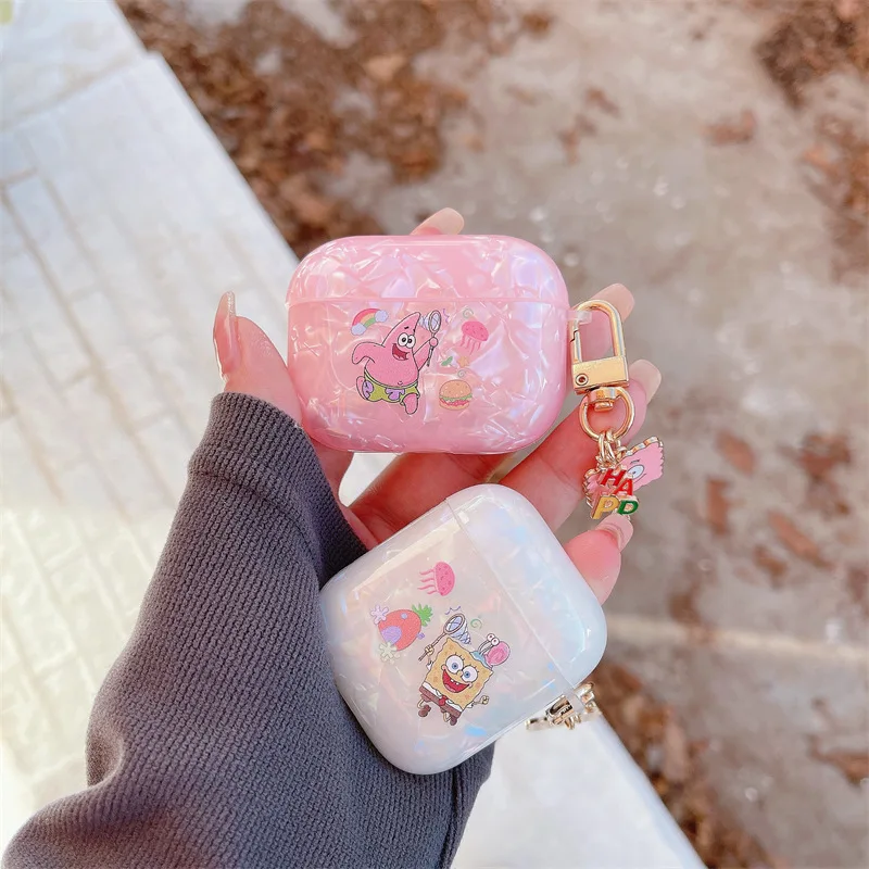 

For Airpods Pro 2 Case,Sponge Patrick Crystal Shell TPU Shockproof Earphone Cover For Airpods 1/2/3 Case Cover With Keychain