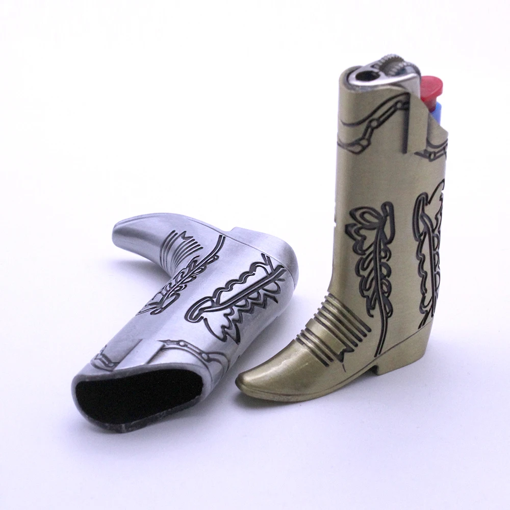 Retro Metal Western Cowboy Boots Lighter Case Decorative Cover for BIC Mini J5 Lighter