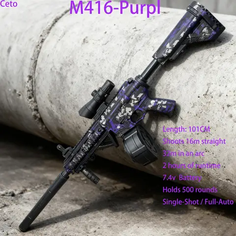 M416 Tactical Outdoor Gel Blasters Full Auto Electric Gel Ball Blaster Purple Black Long Range for Outdoor Games Toys Gun Gift