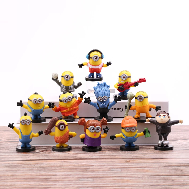 Kawaii Capsule toys 12Pcs/Set Gru Miniones Kevin Bob 3D Eye Despicable Miniones Action Figures Classic Toys for kids Xmas Gifts