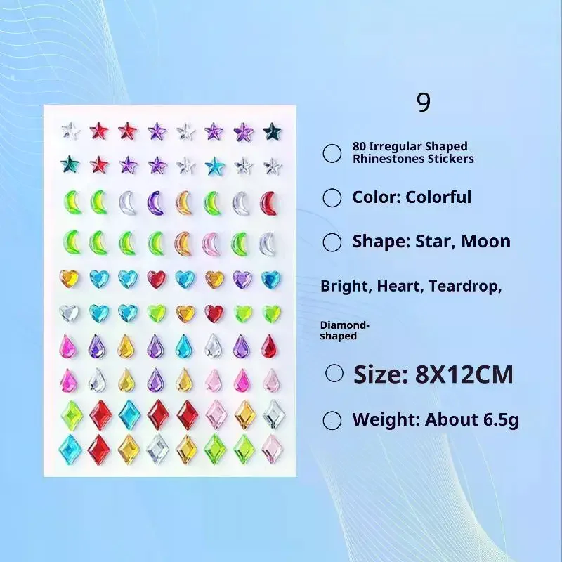 80PCS Special-shaped Face Stickers Colorful Temporary Tattoo Party DIY Face Eye Stickers Lasting Rhinestones Makeup Tools