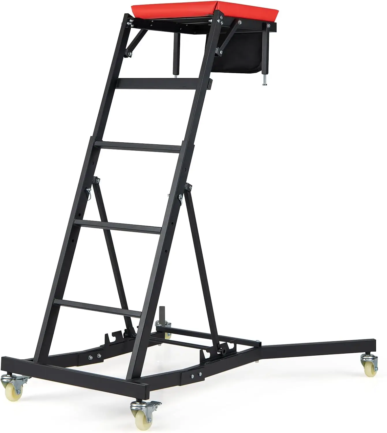 Title: Topside Automotive Engine Creeper, Foldable Mechanic Creeper With Adjustable Height, Heavy Duty Overhead Working Platform With Casters And Tool Pouch, High Top Vehicle Repair Equipment For Truck SUV Garage, Black And Red