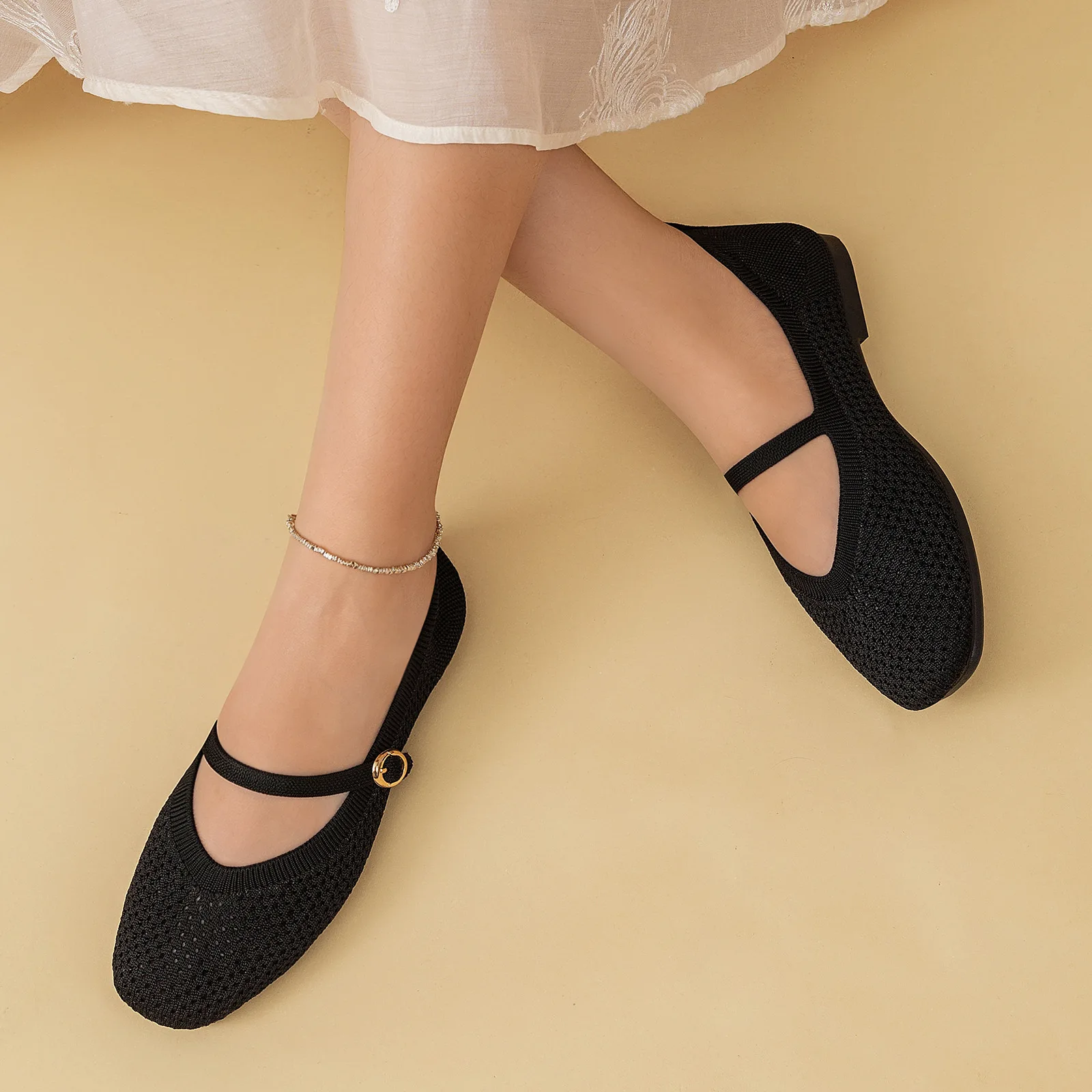 Sommerliche Damen-Mary-Jane-Schuhe mit Lochmuster, weicher flacher Sohle, leichtem Schnallenverschluss, atmungsaktiv, lässig, modisch, Ballerinas – Detail 13