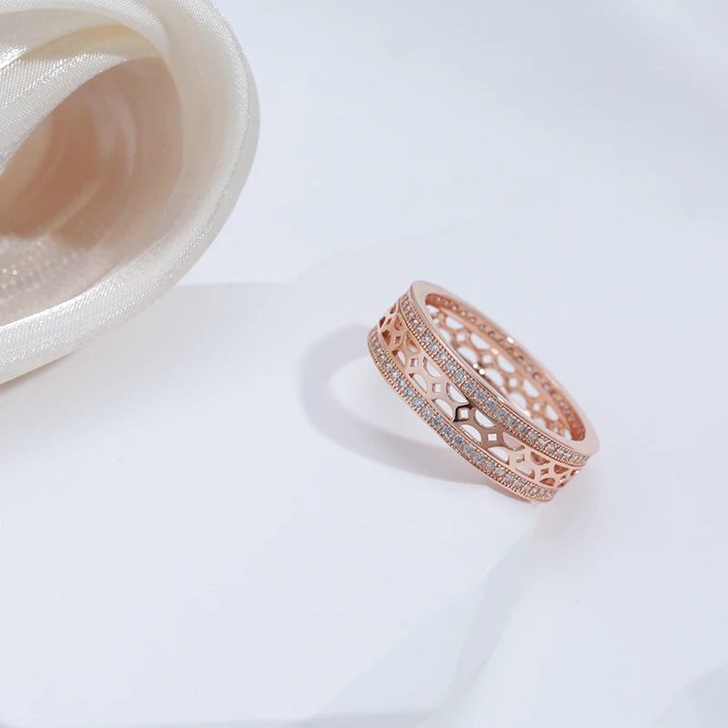 SYOUJYO Skeleton Cutting 585 Gold Color Women\'s Ring Double Row Natural Zircon Micro Inlay Vintage Bride Wedding Jewelry