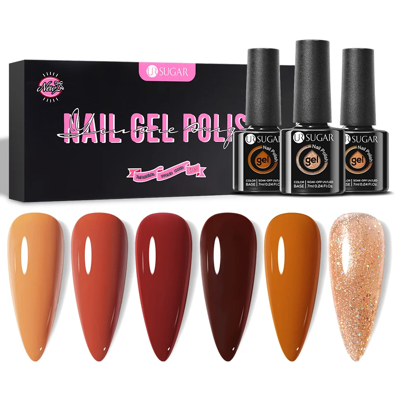 

UR SUGAR 6Pcs Brown Coffee Color Nail Gel Polish Autumn Winter Set Acrylic Semi Permanent Soak Off UV LED Varnish Kit