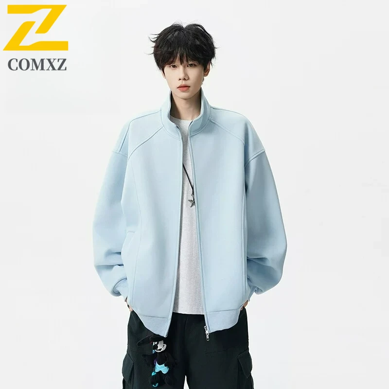 

COMXZ Minimalist Windbreaker Jacket Athleisure Business Casual Stand Collar Banquet Office Coat Classic Minimalist Men Jackets