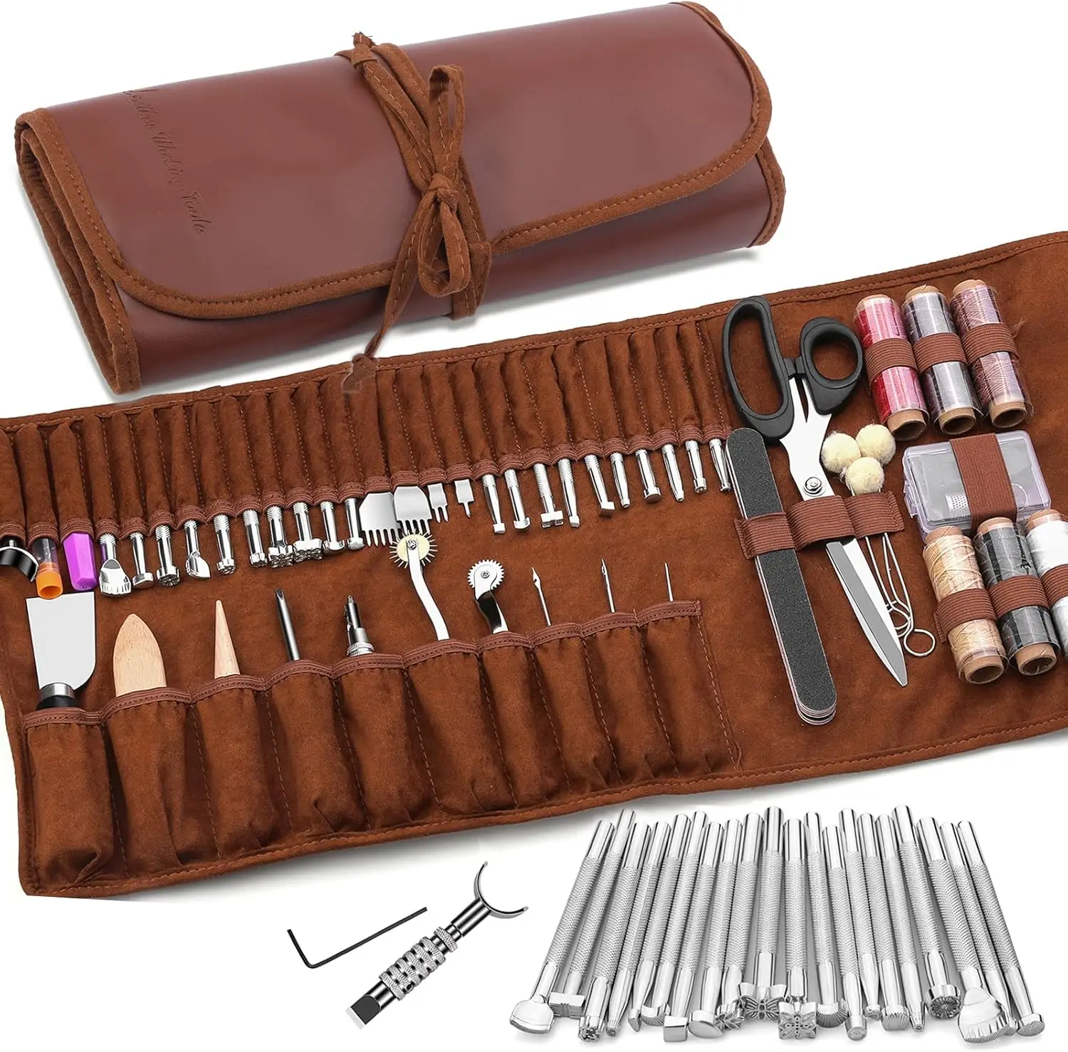 

Professional Leather Craft Tool Kit with Storage Bag for Carving Stamping Sewing Punching Cutting DIY Projects