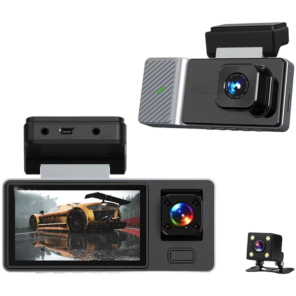 Car DVR with Triple 1080P Lenses WiFi Remote Viewing Capability and Auto Parking Monitoring without Battery Drain