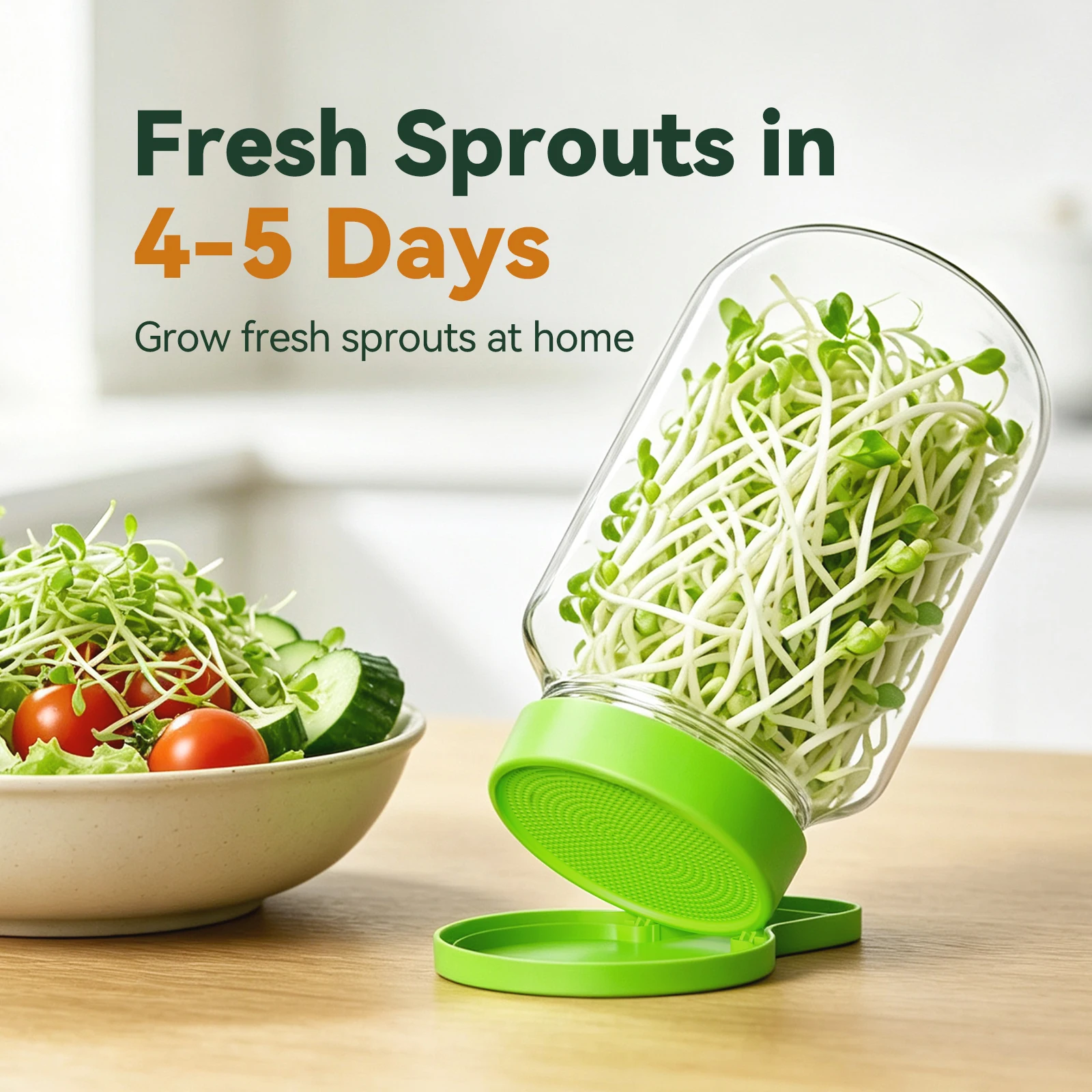 Sprouting Lids for Wide Mouth Jars, Reusable Screen Bean Sprouts Growing Lid for Organic Seeds Mung Bean Plant Germination Kits