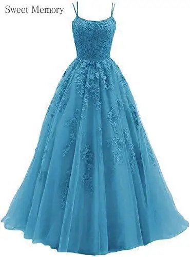A4226 Customized Gray Blue Yellow White Bespoke Occasion Dresses Sweet Memory Spaghetti Strap Lace Tulle Prom Dress With Tail
