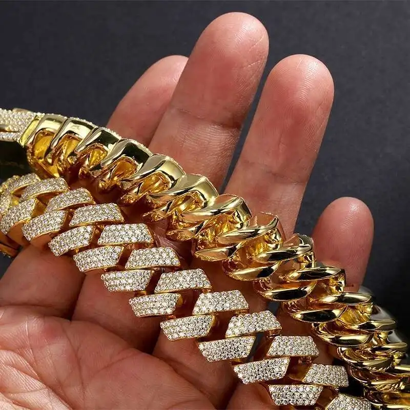 الهيب هوب مجوهرات مخصصة Vvs مختبر الماس Mossinate سلسلة الرجال 14k الذهب Vermeil 15 مللي متر الشق الكوبي ربط سلسلة مويسانيتي