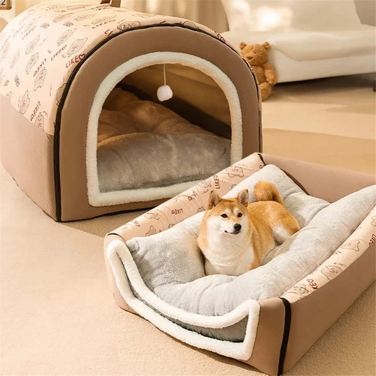 Winter Dog Kennel Warm Dog House Mat Detachable Washable Dogs Bed Nest Deep Sleep Tent for Medium Large Dogs House M