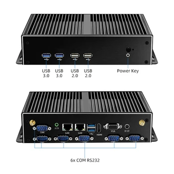 Fanless Industriële Mini Pc I7 5500u 6x Seriële Poorten Rs232 2x Ethernet 6x Usb Hdmi Vga Wifi Sim Slot 4G Lte Windows Linux