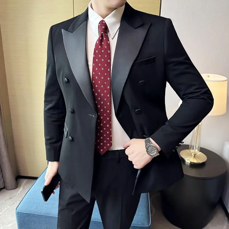 2-A62  High-grade groom suit men\'s wedding dress Korean style trendy slim cog art exam men\'s suit set