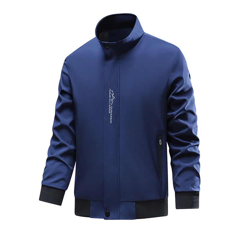 

Men's Jacket 2024 Spring New Solid Color Fashionable Simple Waterproof Outdoor Camping Stand Collar Coat Men Versatile stormcoat