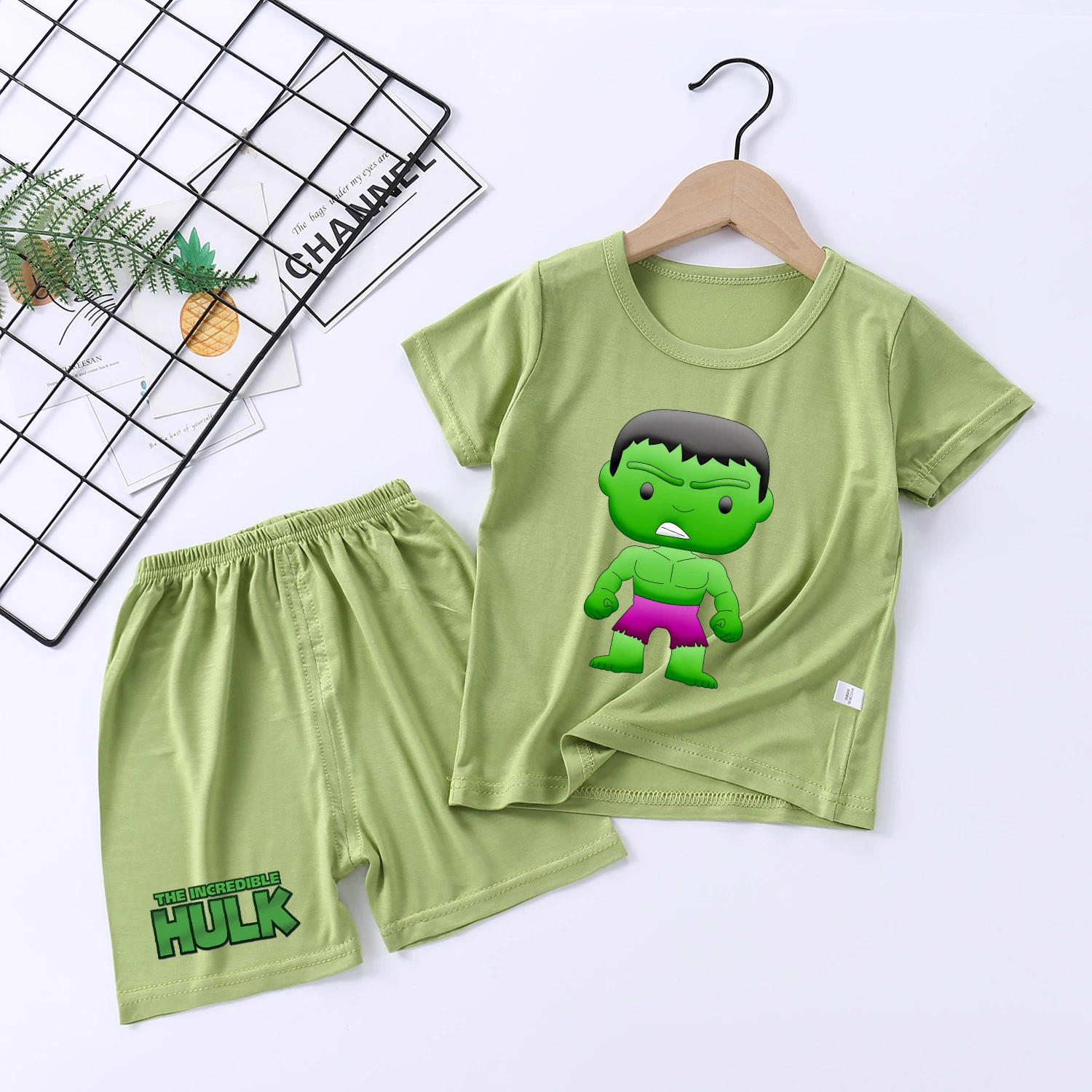 Pijama infantil, Hulk, Marvel, Anime, Filme, Desenhos animados, Conjunto de pijamas de bebê, Tops e shorts de manga curta infantil, Conjunto de 2 peças, Verão