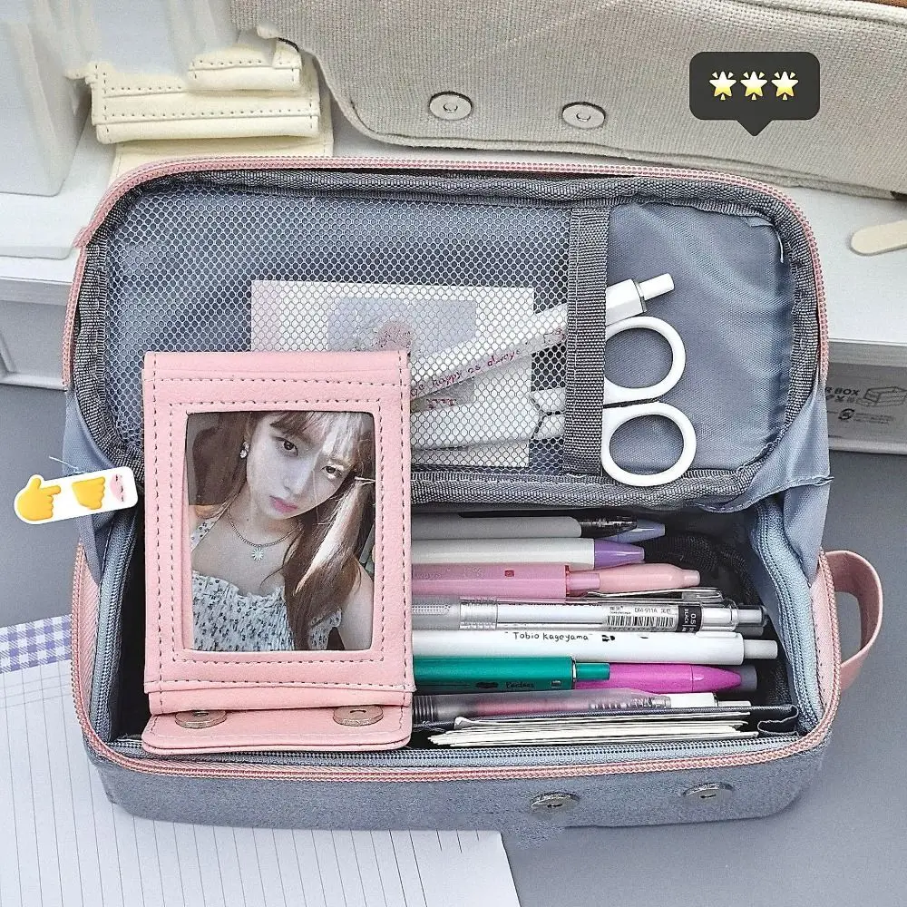 Solid Color Large Capacity Pencil Case Simplicity Design Korean Fashion Stationery Bag Large Capacity Scrapbook Pen Organizer