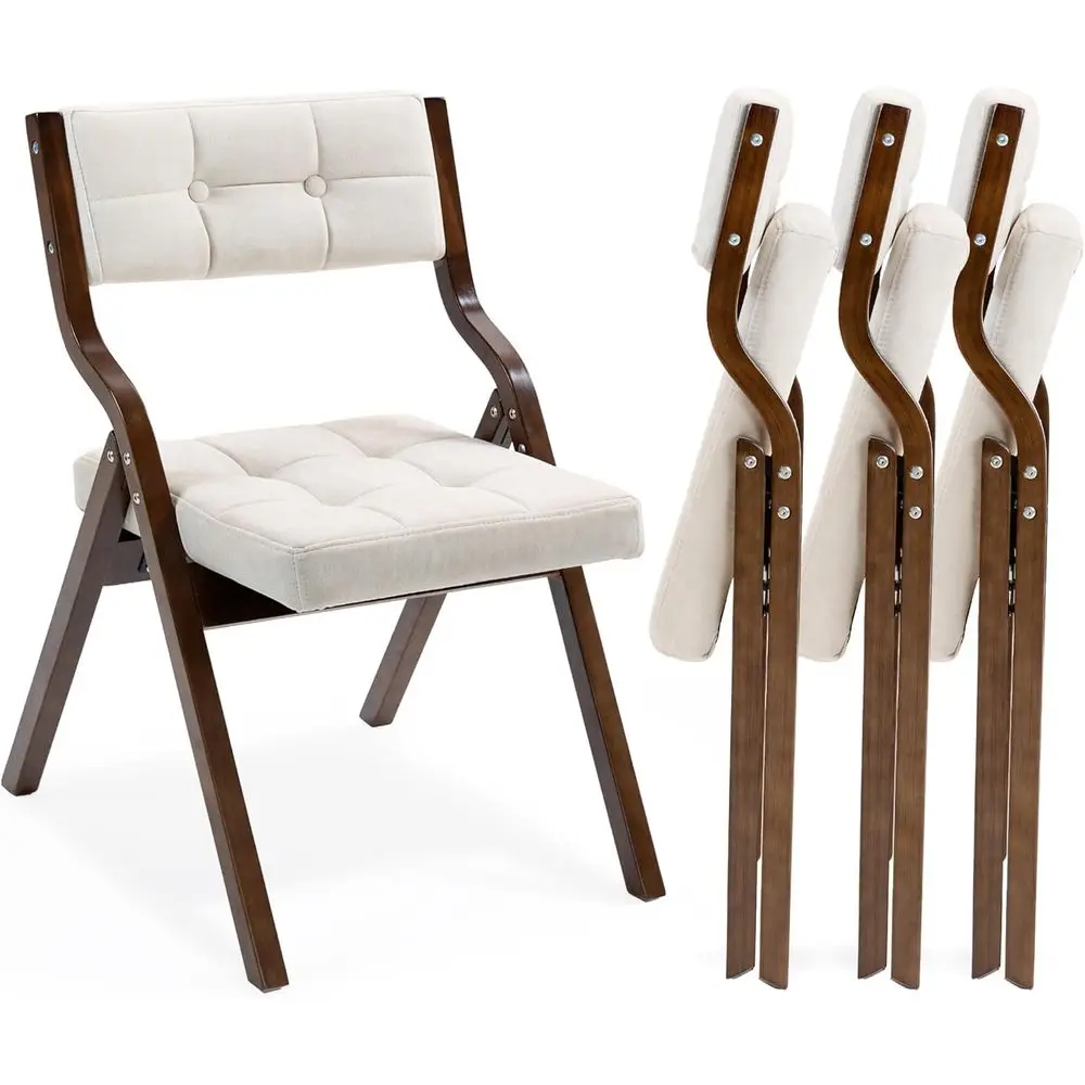 

Набор из 4 складных стульев с мягкими сиденьями, деревянные портативные стулья для кухни, офиса, свадеб и вечеринок, цвет кэмел