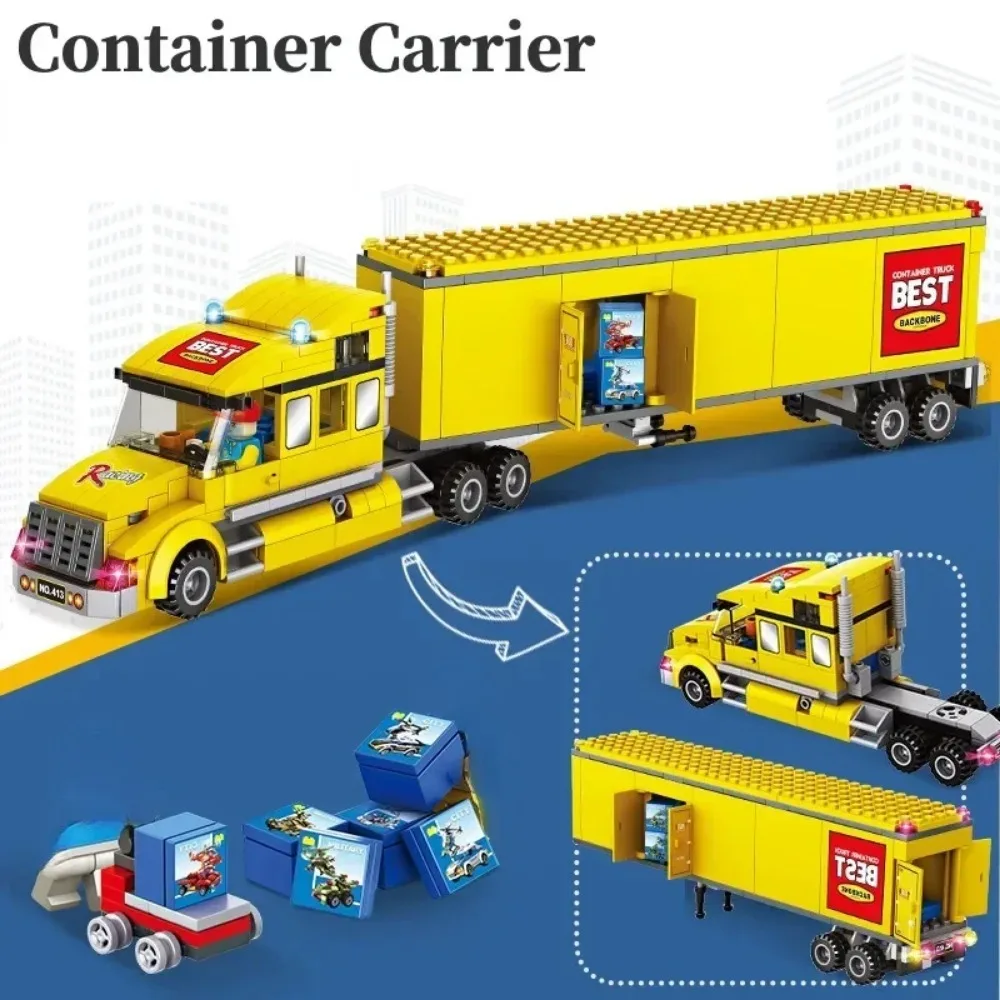 City Technical Yellow Delivery Transport Truck ‌ Bausteine Grün Blau Bus Station Modell Spielzeug für Kinder Urlaub Geschenke – Detail 15