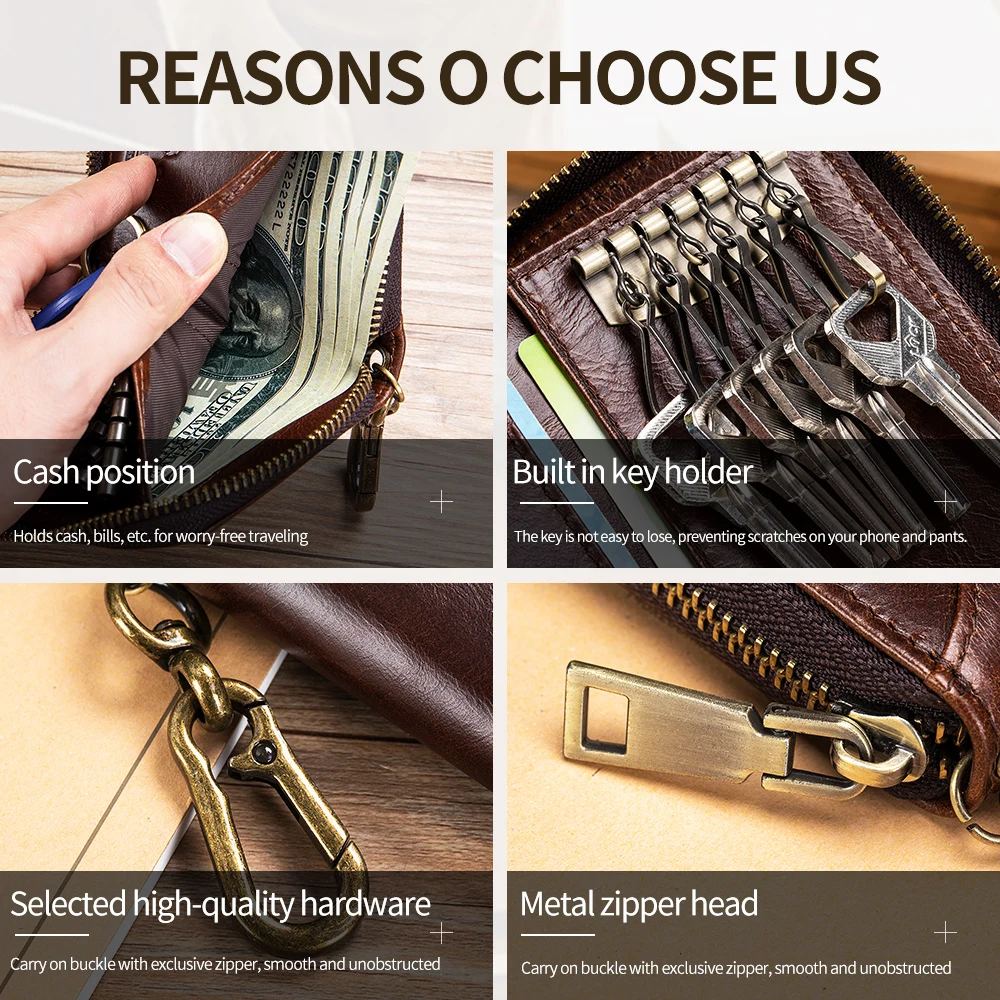 Genuine leather key bag for men\'s car key bag, can be hung on the waist for door access, anti-theft wallet card holder