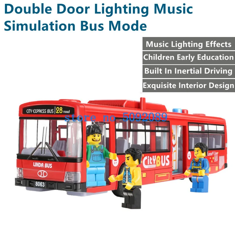 

Kids Early Education One Click Door Open Music Bus Fun interaction Inertial Driving Exquisite Interior Simulated Bus Model Toy