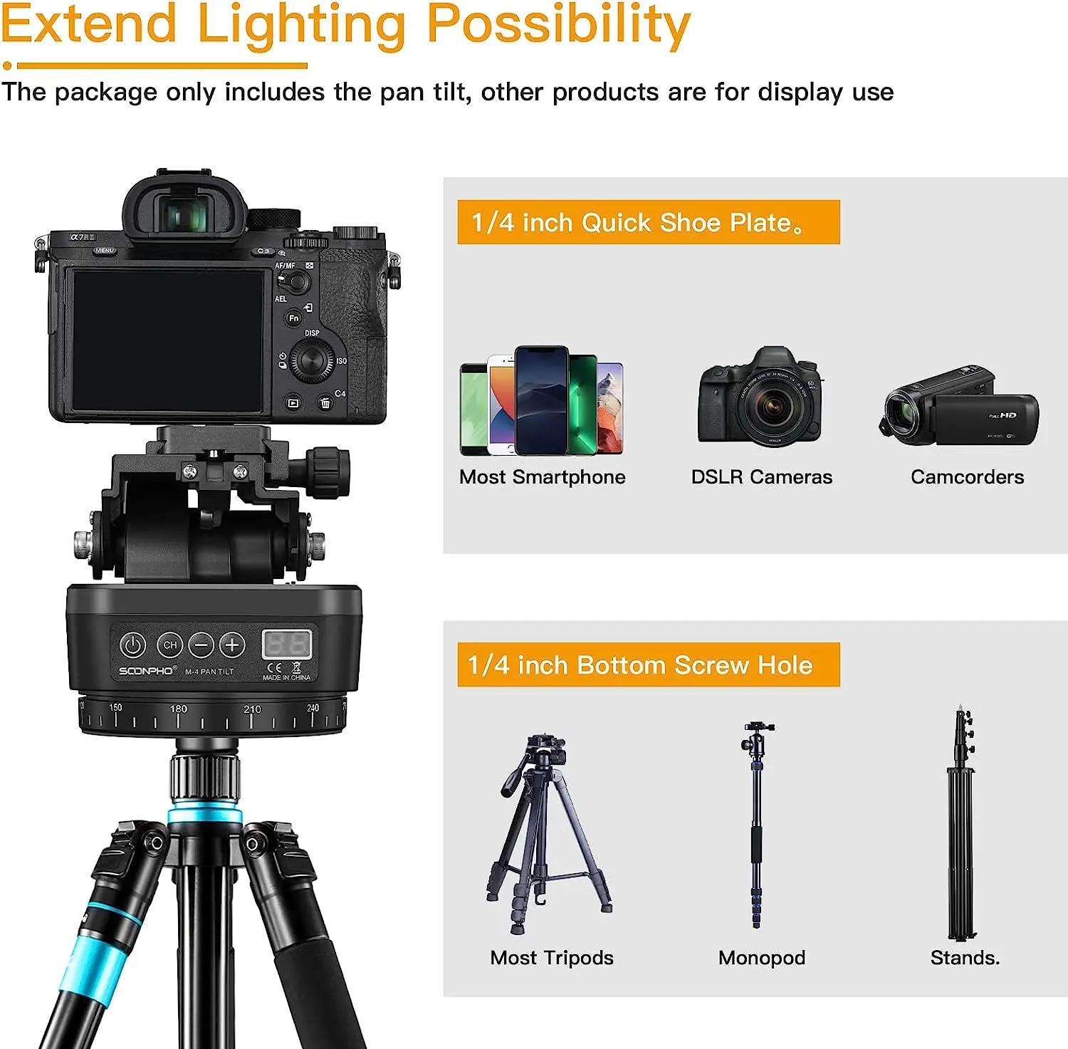 ZIFON YT1000 Automatic Motorized Rotating Panoramic Head Remote Control Pan Tilt Head with Mobile Phone Clip for Camera/Phone