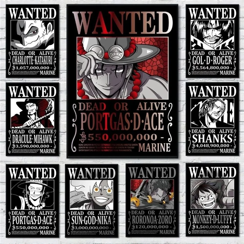 Bunte Anime ONE PIECE Luffy Poster, Kopfgeldscheine, Marco Leinwandgemälde, Wohnzimmerdekoration, Geburtstagsgeschenk, HD-Kunst