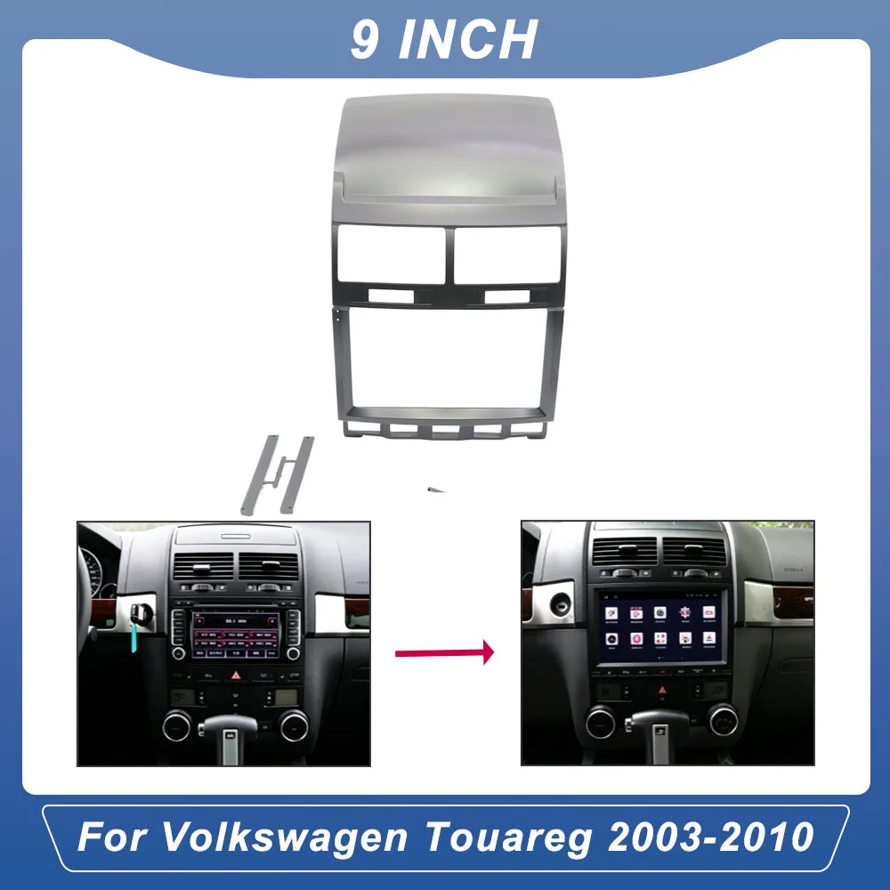 9 Inch Car Radio Fascia For  Volkswagen Touareg 2003-2010 2DIN Stereo Dash Kit Frame With Wiring Harness
