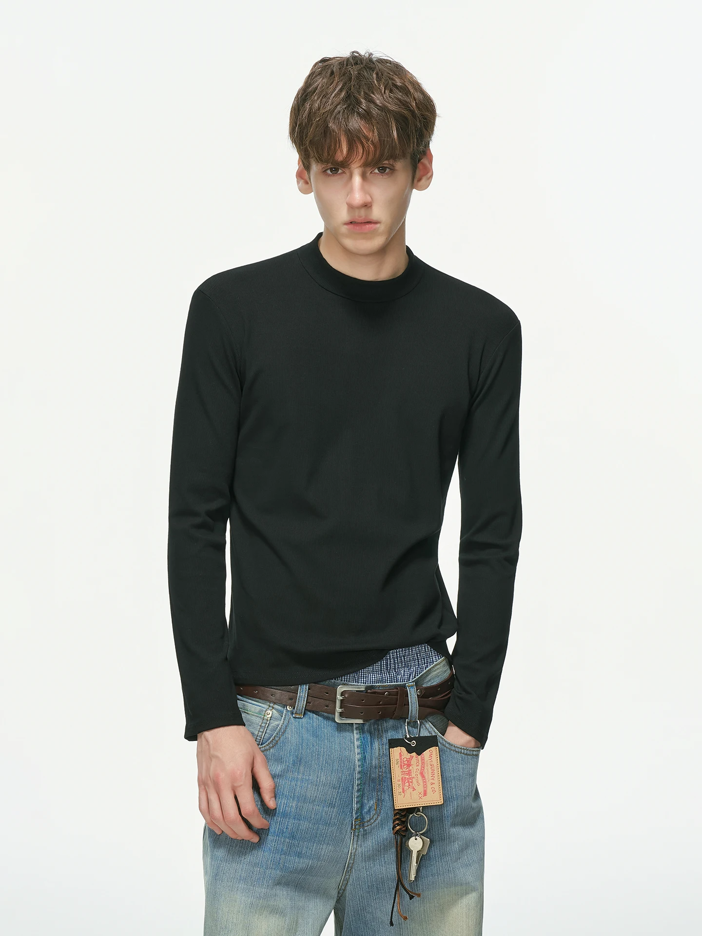 Dream Made Men's Slim Fit Long Sleeve T-Shirt High Collar Autumn Winter Fashion Inner Wear Base Shirt Cotton Blend Fabric