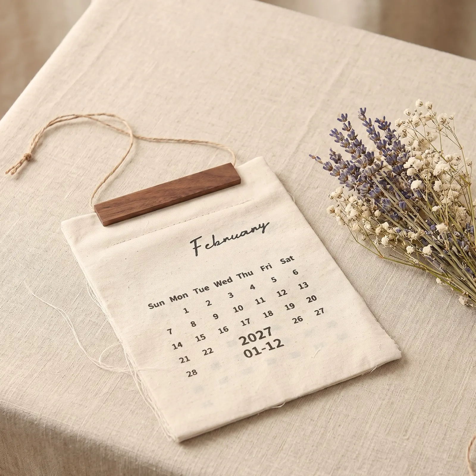 Vintage Rustic 2027 Wall Hanging Calendar Cotton Fabric Monthly Weekly Flip Planner Farmhouse Kitchen Office Decorative Wall