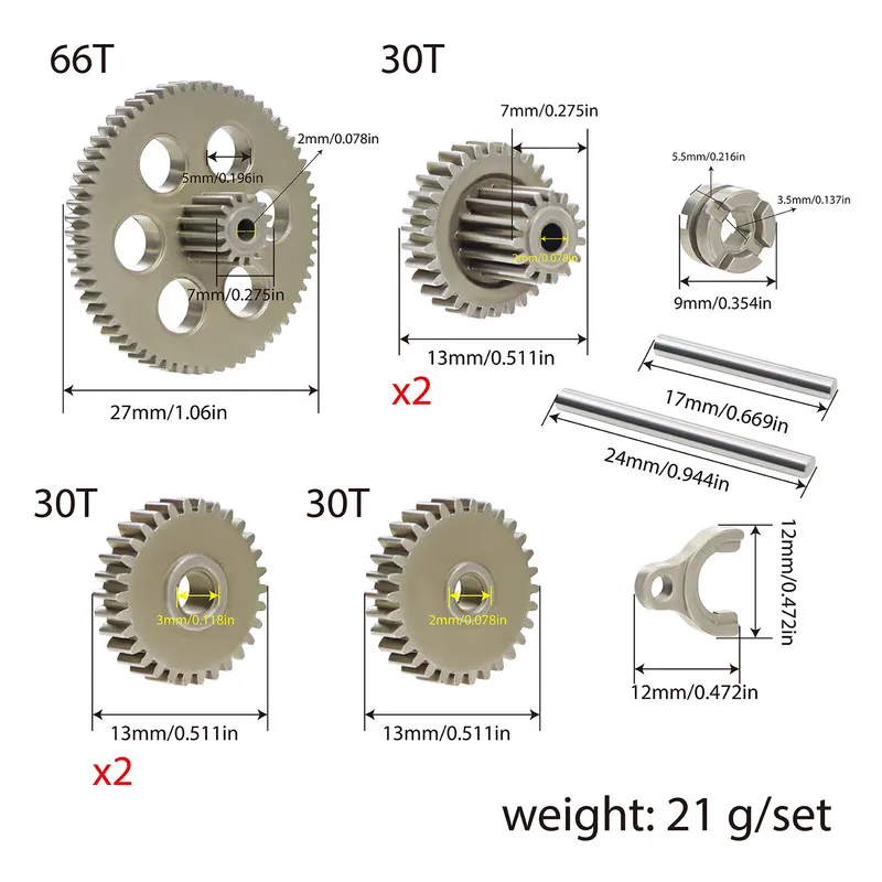 Hardened Steel Transmission Gear Set 1/24 1/18 for FMS FCX24 K5 FCX18 LC80 RC Crawler Upgrade Parts Metal Gearbox Replacement Se