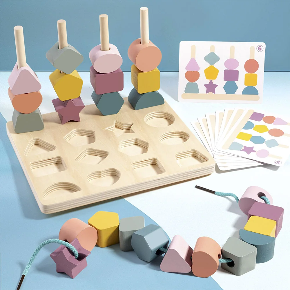 Juguetes de madera Montessori para niños, formas de colores a juego con juego de rompecabezas, cognición de colores con cuentas, juguetes educativos, regalo para niños