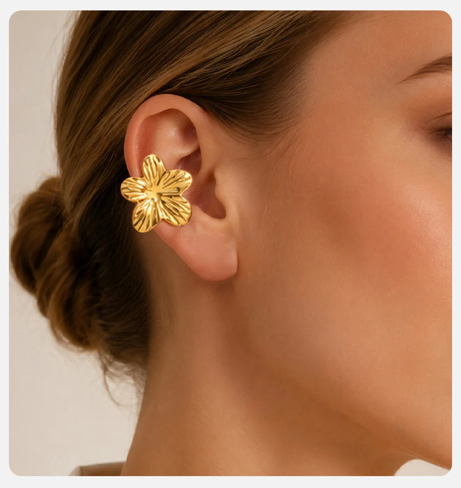 Vnox Trendige Seestern-Knorpel-Clip-Ohrringe für Frauen, vergoldet, blumenförmig, ohne Piercing, Clip-Ohrringe, geometrischer Schmuck – Detail 4