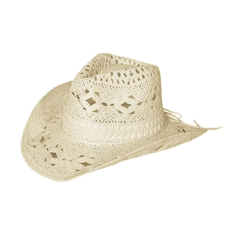 Hollow out Cowgirl Hat Crochet Straw Weaving Wedding Photo Costume Props Summer