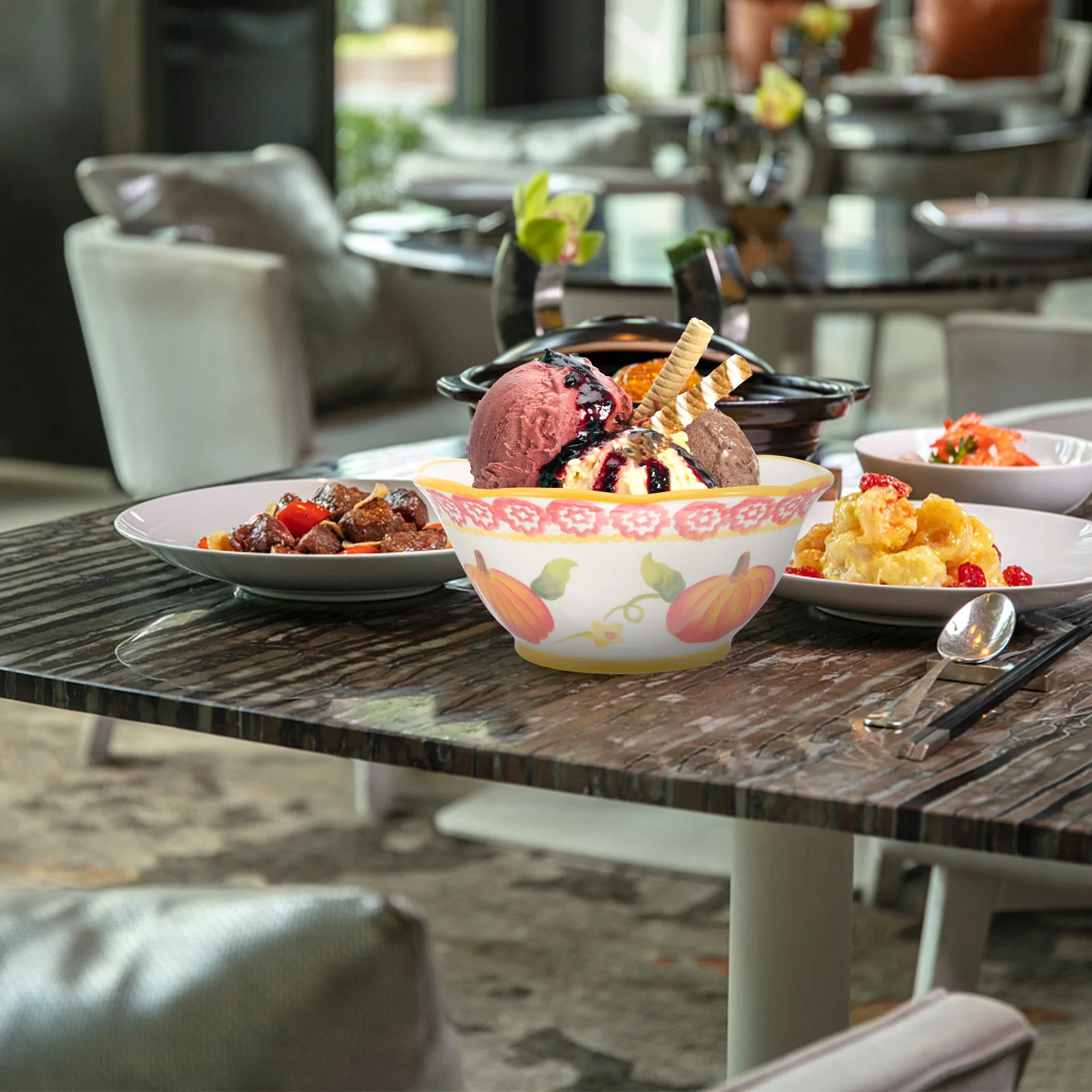 

Multipurpose Ceramic Pumpkin Bowl Decorative Food Serving Bowl Salad Dinner Dessert Cake Snack Holder for Kitchen Use