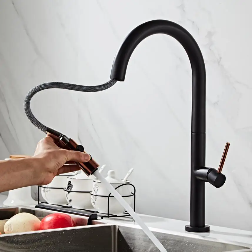 Newly Arrived Pull Out Kitchen Faucet Rose Gold and White Sink Mixer Tap 360 Degree Rotation Kitchen Mixer Taps Kitchen Tap