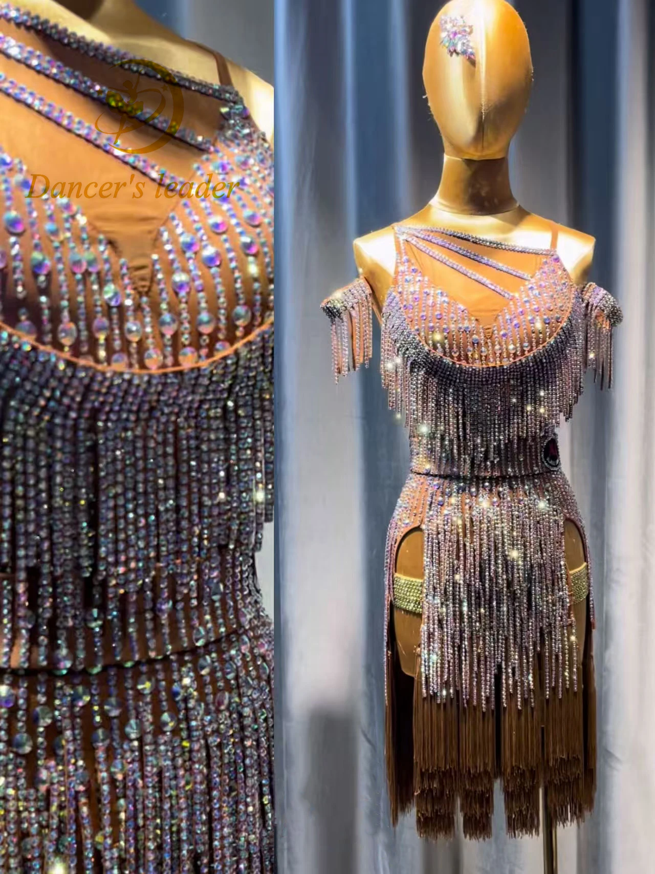 

Платье для латинских танцев для взрослых и детей AB Stone, высококачественное платье с подвеской в ромбовидной полоске, женская одежда для ча-ча-танго