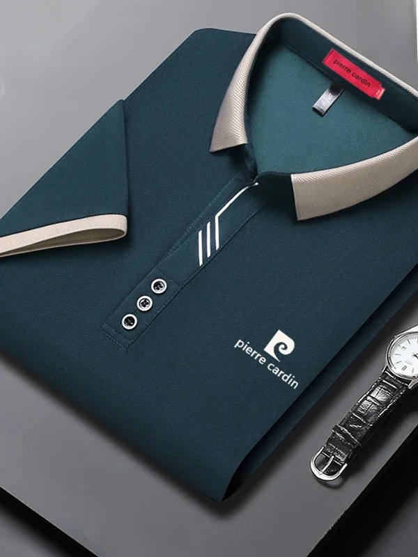 

Pierre Cardin Luxury Men's Short Sleeve Shirt Summer Thin Silk Casual Turn-down Collar Lightweight Breathable Fashion City