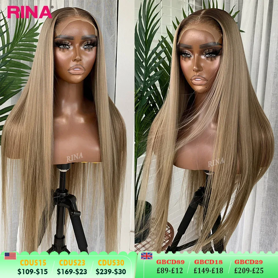Ombre Blonde 13X6 13X4 Transparent Lace Frontal Wig Straight  Blonde with 1B Roots Wig Human Hair Lace Front Wig 5X5 Closure Wig