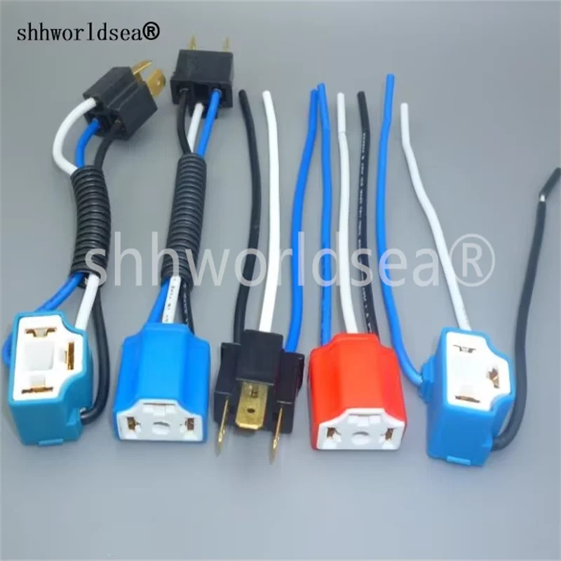 Shhworldsea 2pcs H4 Ceramic Wire Wiring Car Truck Headlight Bulb Harness Socket Plug Lamp Bulb Wire Harness Socket Adapter 12V