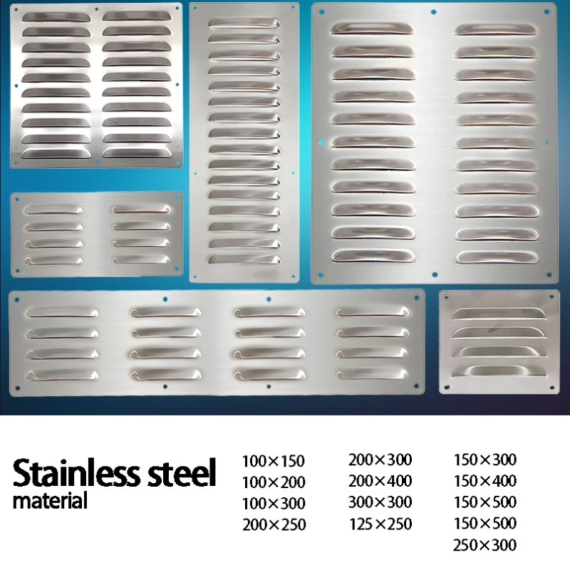 Stainless Steel Exhaust Air Vent Rainproof Grille Cover Rectangular Ventilation Louver Heat Dissipation Port for equipment