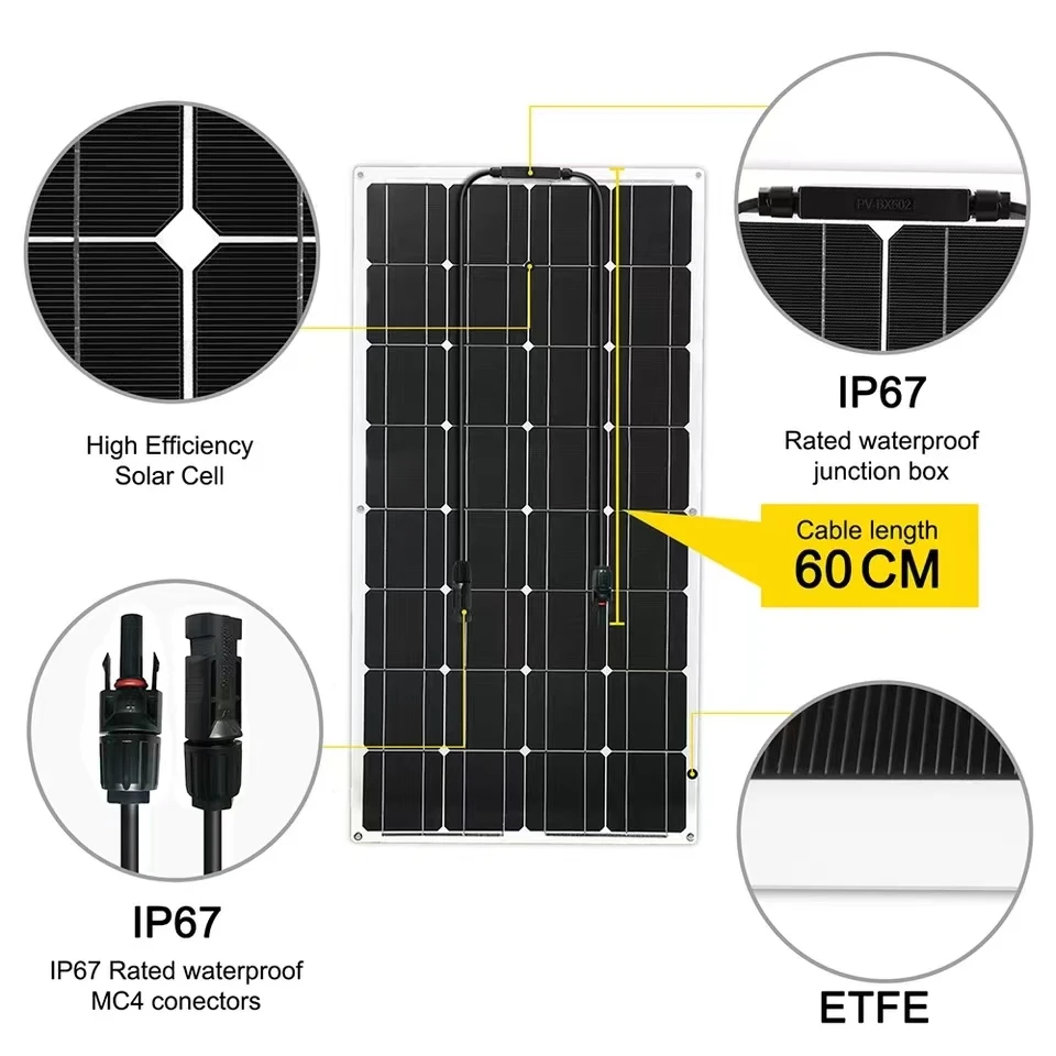 2000W1000W Solar Panel 18V High Efficiency Portable Power Bank Flexible Emergency Charging Outdoor Solar Cells For Home/Camping